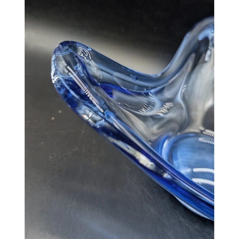 Holmegaard Per Lutken Blue Art Glass Triangular Bowl Danish Mid Century Modern